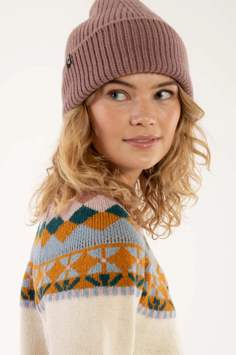 Danefea Danewarm Thoughts Merino Beanie Dunkelrose Beige