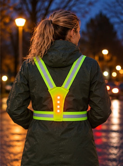 Reflecterend vest met doorlopende neon reflectieband op regenjas - foto 2