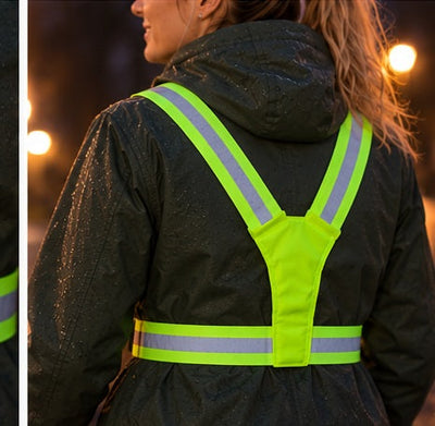 Reflecterend vest met doorlopende neon reflectieband op regenjas - foto 5